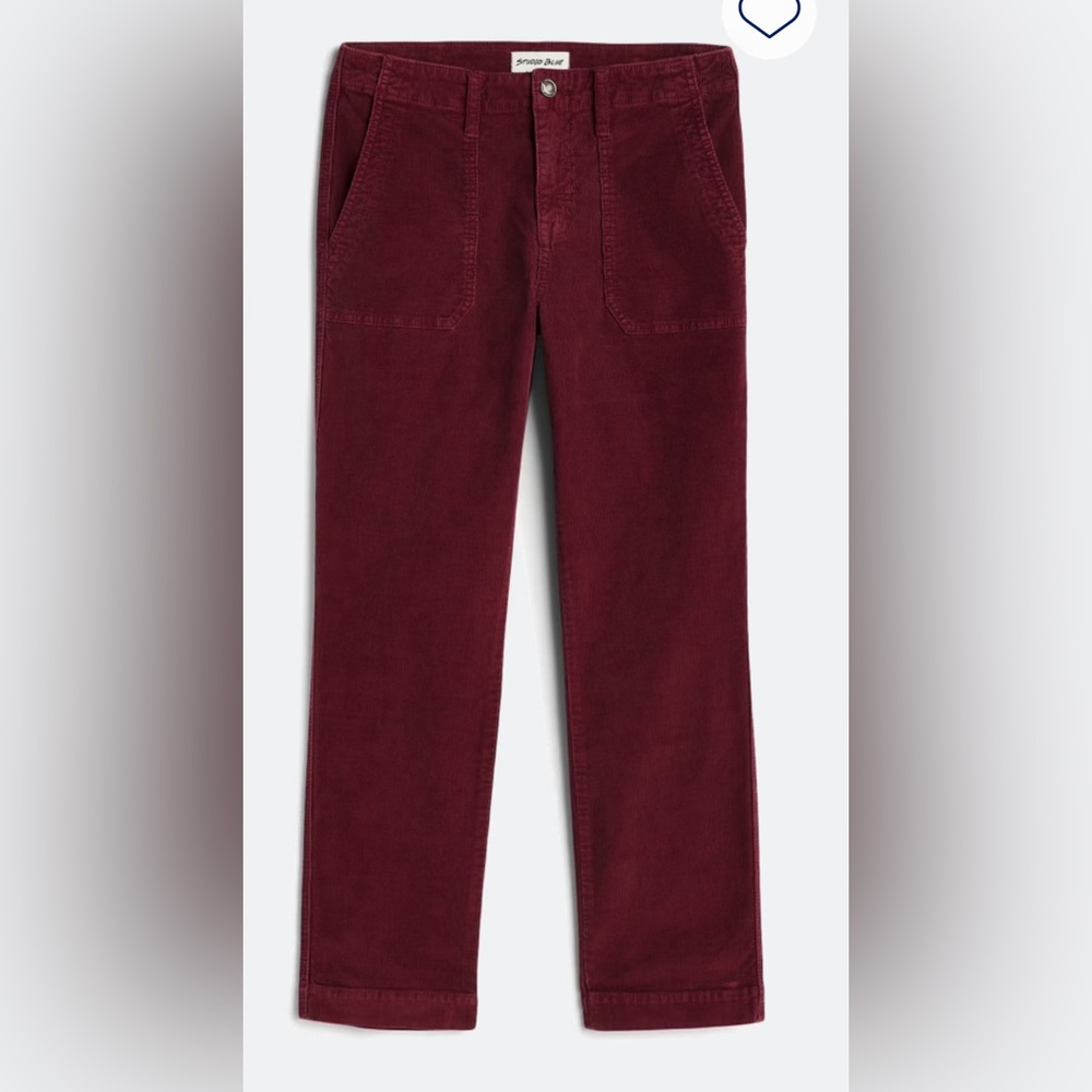 High rise burgundy corduroy relaxed utility pocket pants, size 10